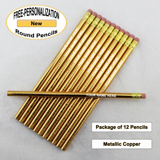 ezpencils - Personalized Metallic Copper Round Pencil - 12 pkg - Click Image to Close