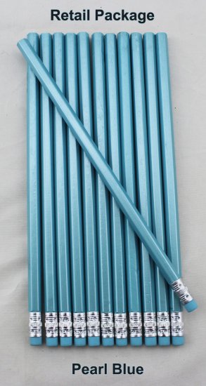 ezpencils - 12 pkg. Blank Hexagon Pencils - Pearl Blue - Click Image to Close
