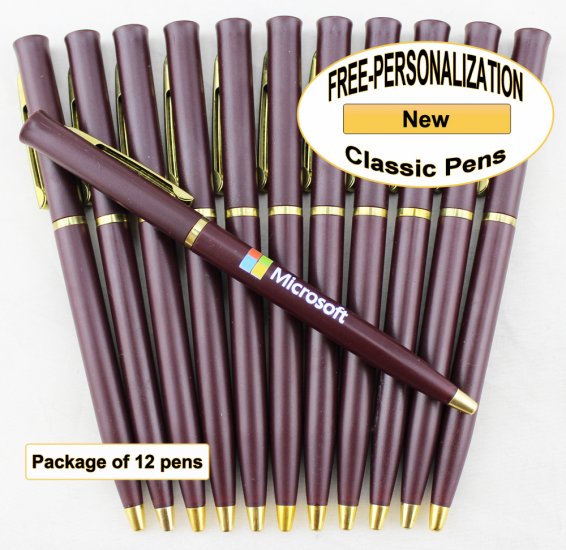 Classic Pen, Burgundy Body, Gold Accents 12 pkg - Custom Image - Click Image to Close