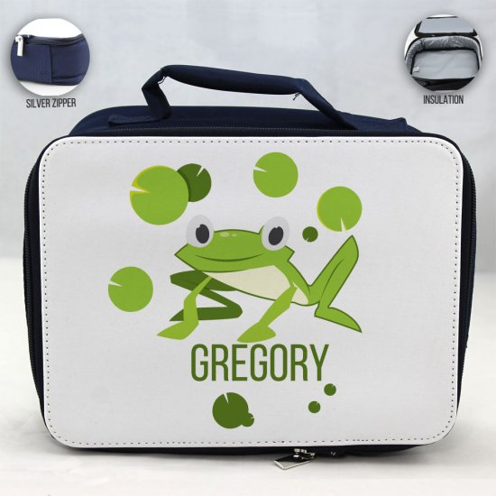 Personalized Frog Theme - Blue School Lunch Box for kids - Click Image to Close