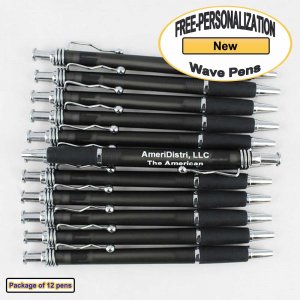 Black Body - Silver Clip/Top/Bottom, Black Grip Wave Pen 12 pkg.