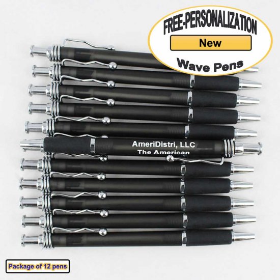 Black Body - Silver Clip/Top/Bottom, Black Grip Wave Pen 12 pkg. - Click Image to Close