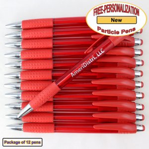 Personalized Particle Pen, Clear Red Body and Accents 12 pkg
