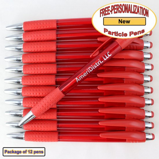 Personalized Particle Pen, Clear Red Body and Accents 12 pkg - Click Image to Close