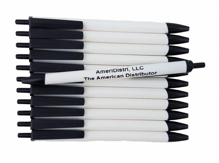 White Body - Black Top & Bottom - Champion Pens - 12 pkg. - Click Image to Close