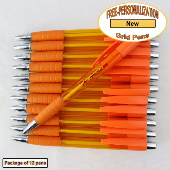 Personalized Grid Pen, Clear Orange Body and Accents 12 pkg - Click Image to Close