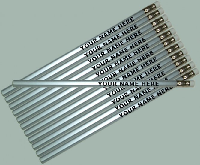 ezpencils - Personalized Silver Hexagon Pencils - 12 pk - Click Image to Close