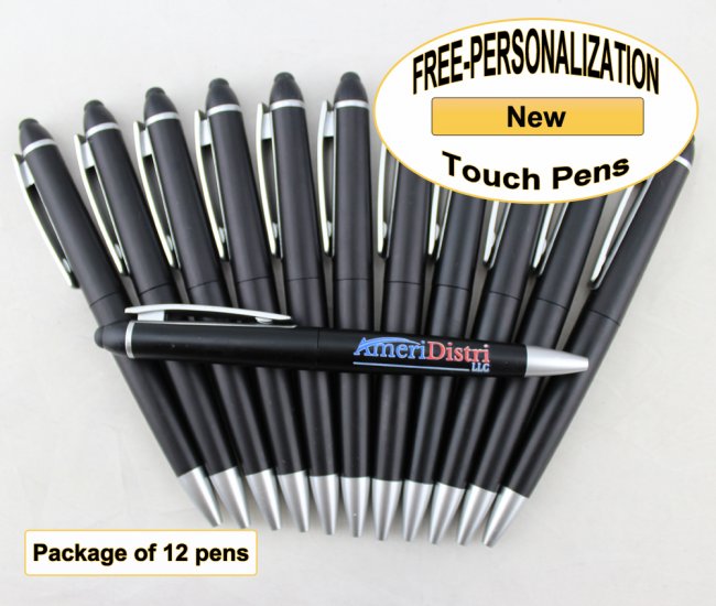 Touch Pen, Black Body with Silver Accents 12 pkg - Custom Image - Click Image to Close