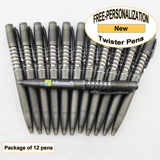 Twister Pen, Silver Accents, Black Body, 12pkg-Custom Image - Click Image to Close