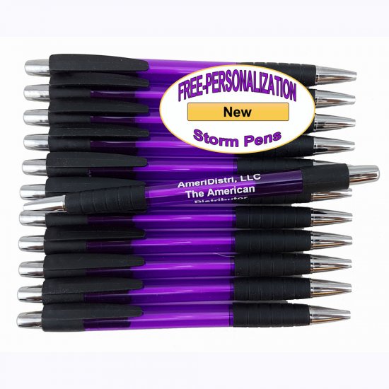 Purple Body - Silver Accents, Black Grip/Clip- Storm Pen 12 pkg. - Click Image to Close