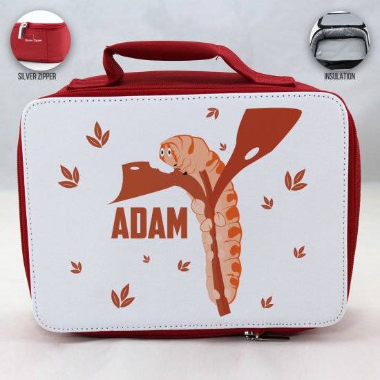 Personalized Caterpillar Theme - Red School Lunch Box for kids - Click Image to Close