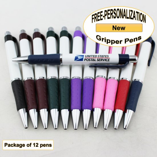 Gripper Pen, White Body, Assorted Colors, 12 pkg - Custom Image - Click Image to Close