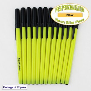 Personalized - Slim Pens - Neon Yellow Body, Black Ink [SLMNYL-A] - $14.49  : !, Personalized Gifts