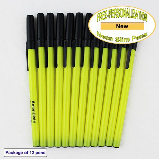 Personalized - Slim Pens - Neon Yellow Body, Black Ink - Click Image to Close