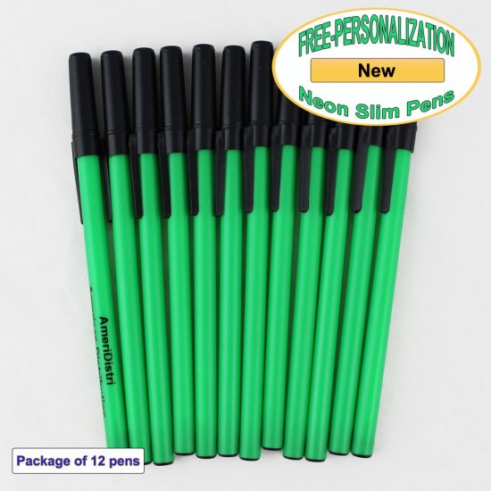 Personalized - Slim Pens - Neon Green Body, Black Ink - Click Image to Close