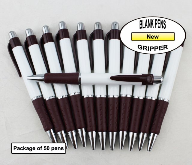 Gripper Pen - Burgundy Clip & Grip, White Body - Blanks - 50pkg - Click Image to Close