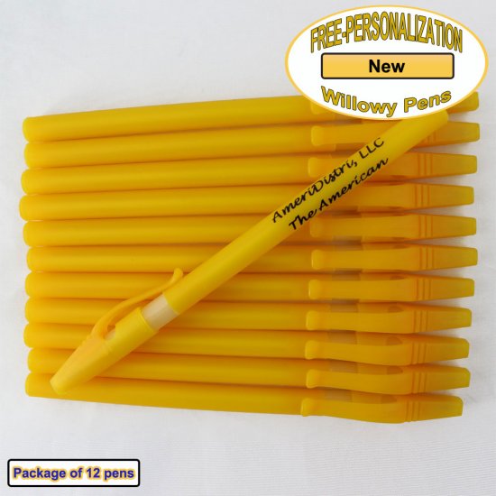 Personalized Willowy Pen, Solid Yellow Body Clear Grip 12 pkg - Click Image to Close