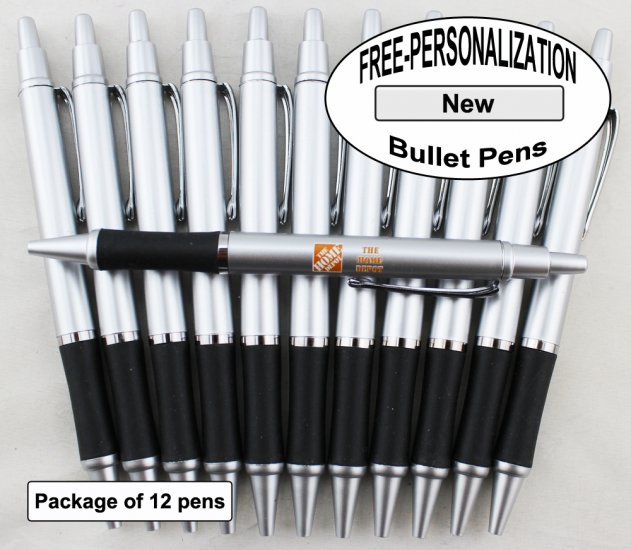 Bullet Pen, Silver body, Elegant tip, 12pkg - Custom Image - Click Image to Close