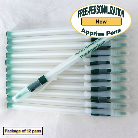 Personalized Apprise Pen, Translucent Body Green Grip 12 pkg. - Click Image to Close