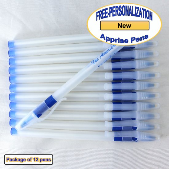 Personalized Apprise Pen, Translucent Body Blue Grip 12 pkg. - Click Image to Close