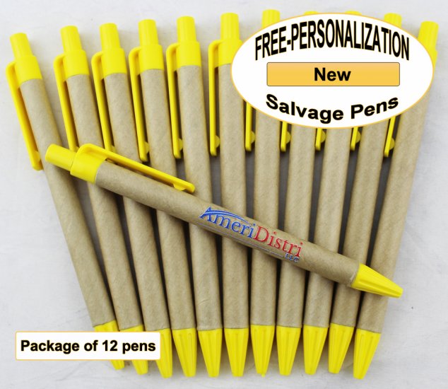 Salvage Pen, Cardboard Body, Yellow Accents 12 pkg -Custom Image - Click Image to Close