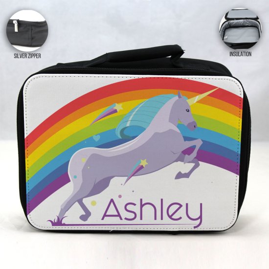 Personalized Unicorn Theme - Black School Lunch Box for kids - Click Image to Close