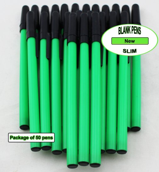 Colored Slim Pen-Neon Green Body, Cap and Accent-Blanks-50pkg - Click Image to Close