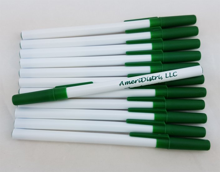 White Color Body - Green Color Cap Pens - 12 pkg. - Click Image to Close