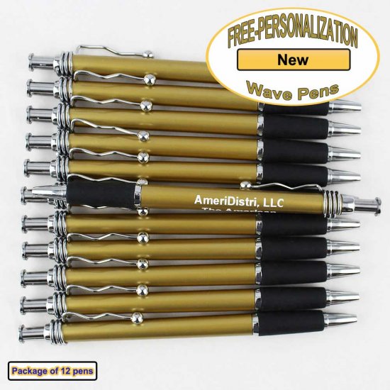 Gold Body - Silver Clip/Top/Bottom, Black Grip Wave Pen 12 pkg. - Click Image to Close