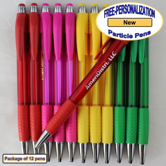 Personalized Particle Pen, Clear Assort Body and Accents 12 pkg - Click Image to Close