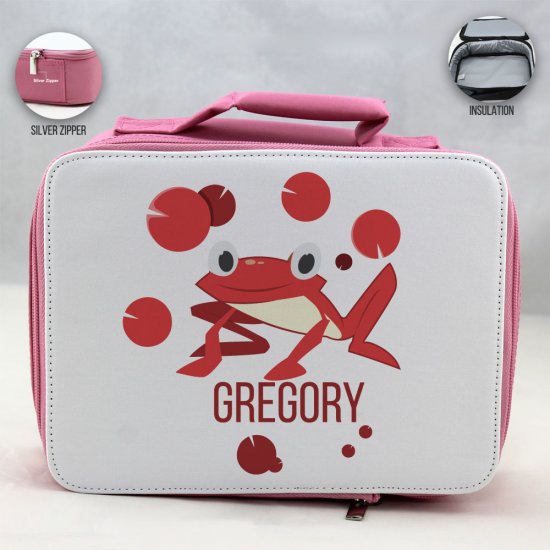 Personalized Frog Theme - Pink School Lunch Box for kids - Click Image to Close