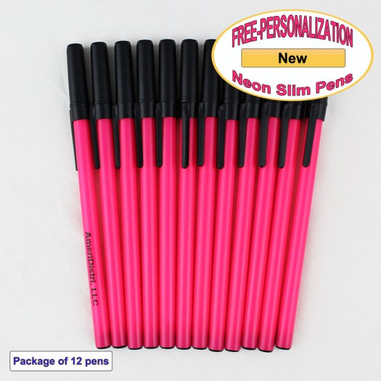 Personalized - Slim Pens - Neon Pink Body, Black Ink - Click Image to Close