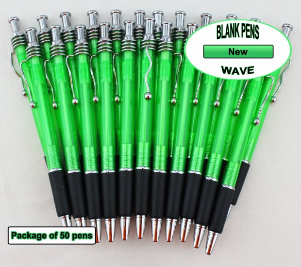 Wave Pens-Green Body Silver Accents & Black Grip-Blanks-50pkg - Click Image to Close