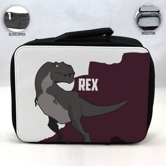 Personalized Dinosaur Theme - Black School Lunch Box for kids - Click Image to Close