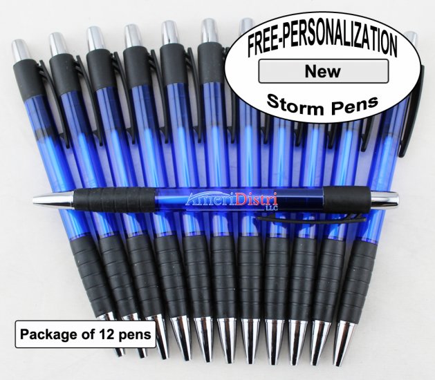 Storm Pen, Black Accents, Blue Body, 12 pkg-Custom Image - Click Image to Close