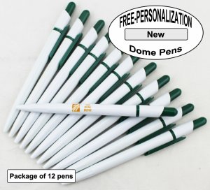Dome Pen, White Body, Green Clip, 12 pkg - Custom Image