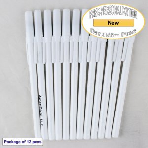 Personalized - Slim Pens - White Body with White Cap, Black Ink