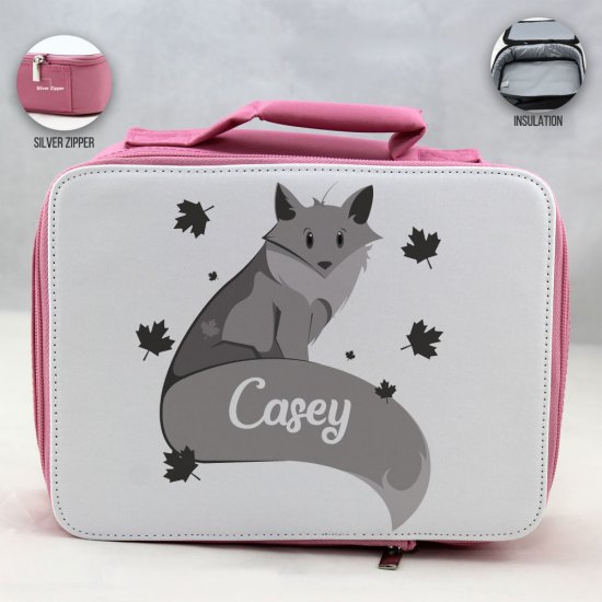 Personalized Fox Theme - Pink School Lunch Box for kids - Click Image to Close