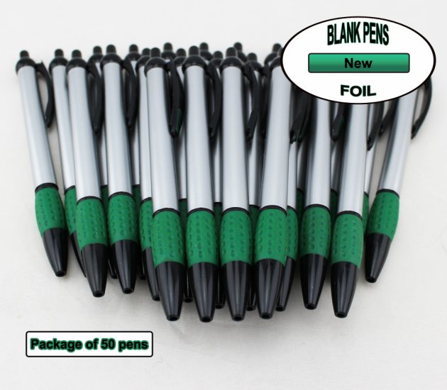 Foil Pen -Silver Foil Body with Green Accents- Blanks - 50pkg - Click Image to Close