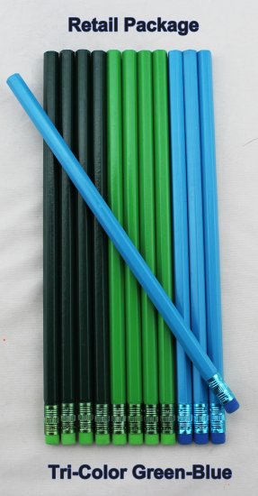 ezpencils - 12 pkg. Blank Hexagon Pencils - Tri-Color Blue-Green - Click Image to Close