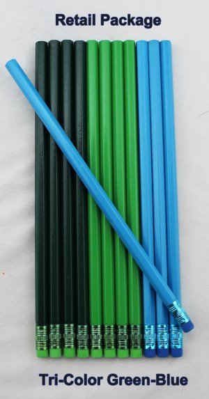 ezpencils - 12 pkg. Blank Hexagon Pencils - Tri-Color Blue-Green