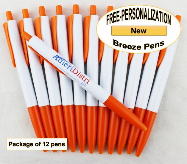 Breeze Pen, White Body with Orange Accents 12 pkg - Custom Image - Click Image to Close