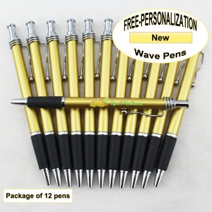 Wave Pen, Gold Body, Black Grip, 12 pkg - Custom Image
