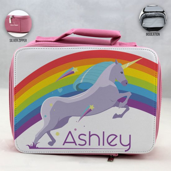 Personalized Unicorn Theme - Pink School Lunch Box for kids - Click Image to Close