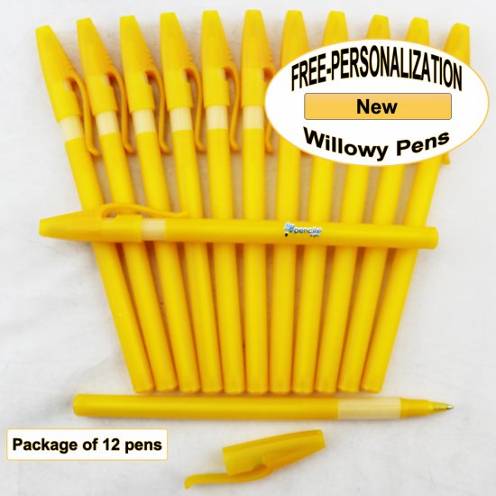 Willowy Pen, Yellow Body, White Gripper, 12pkg - Custom Image - Click Image to Close
