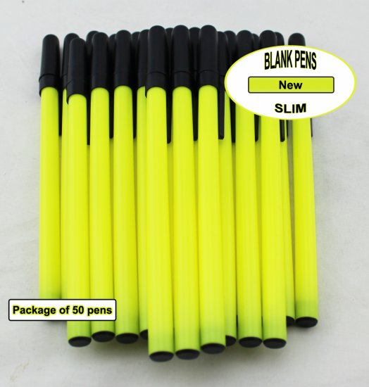 Colored Slim Pen-Neon Yellow Body, Cap and Accent-Blanks-50pkg - Click Image to Close