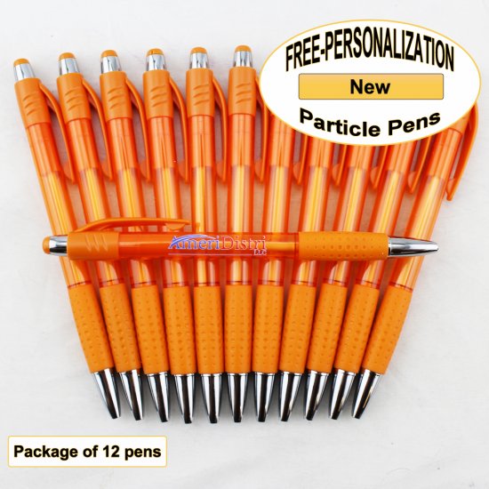 Particle Pen, Clear Orange Body & Grip, 12 pkg-Custom Image - Click Image to Close