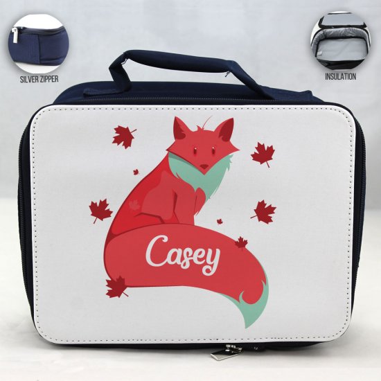 Personalized Fox Theme - Blue School Lunch Box for kids - Click Image to Close