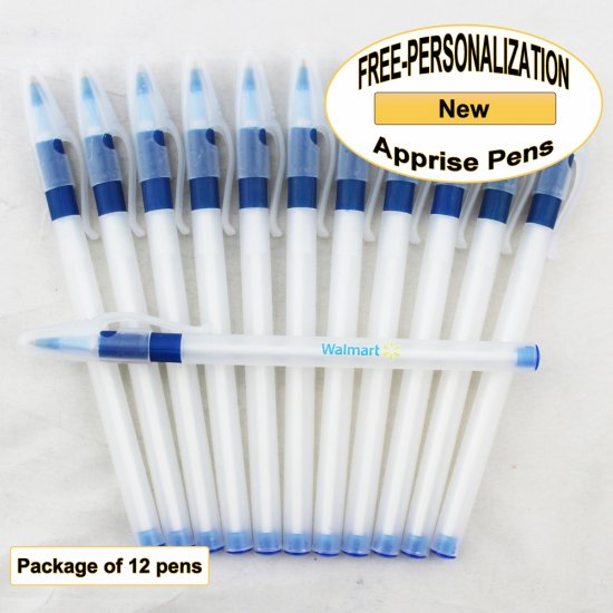 Apprise Pen, Translucent Body Blue Grip 12pkg - Custom Image - Click Image to Close