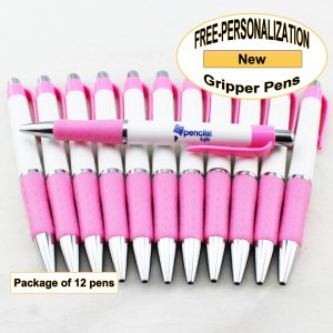 Gripper Pen, White Body, Pink Grip, 12 pkg - Custom Image
